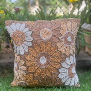 Blossom Beadwork Sunflowers Cushion Cover