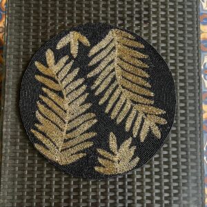 Beadwork Table Mats - Black & Gold Leaves