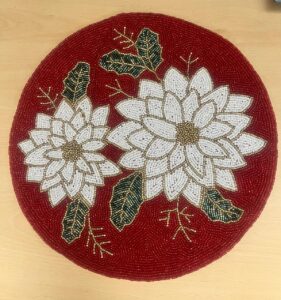 Beadwork Table Mats - Flower White & Red