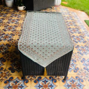 Infinity Velvet Table Runner - Soft Thread Buti Work: Ice Blue