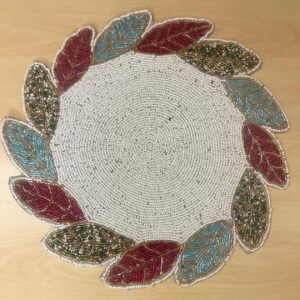 Beadwork Table Mats - Leaves White & Multi Coloured