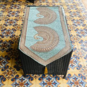 Infinity Velvet Table Runner - Peacock Ice Blue