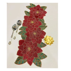 Blossom Beadwork Table Runner - Red & Green; Gold : Shape : Rectangular : Measurements : Width 13 inches Length 36 inches (Copy)