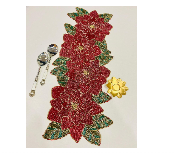 Blossoms Table Runner Red & Green 2