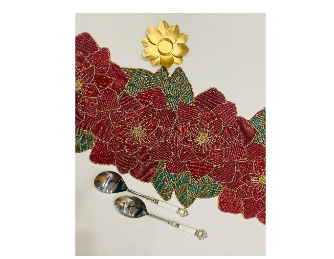 Blossoms Table Runner Red & Green