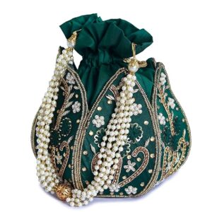 Embroidered Green Lotus Potli bag