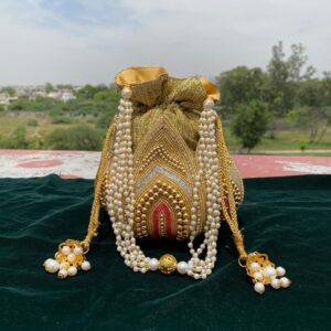 Golden & Red Lotus Potli bag