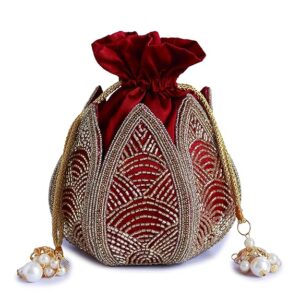 Embroidered Red Lotus Potli bag