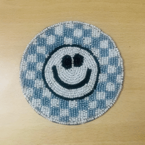 Smiley Blue : Beadwork Coasters - Shape Round : Set of 3 : Size 11cm by 11 cm (Copy)