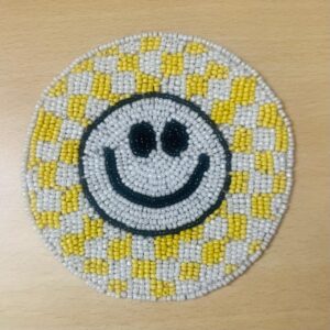 Smiley Yellow : Beadwork Coasters - Shape Round : Set of 3 : Size 11cm by 11 cm (Copy) (Copy)