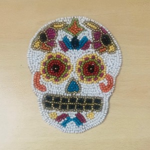 The Skull : Beadwork Coasters - Shape Round : Set of 3 : Size 11cm by 11 cm